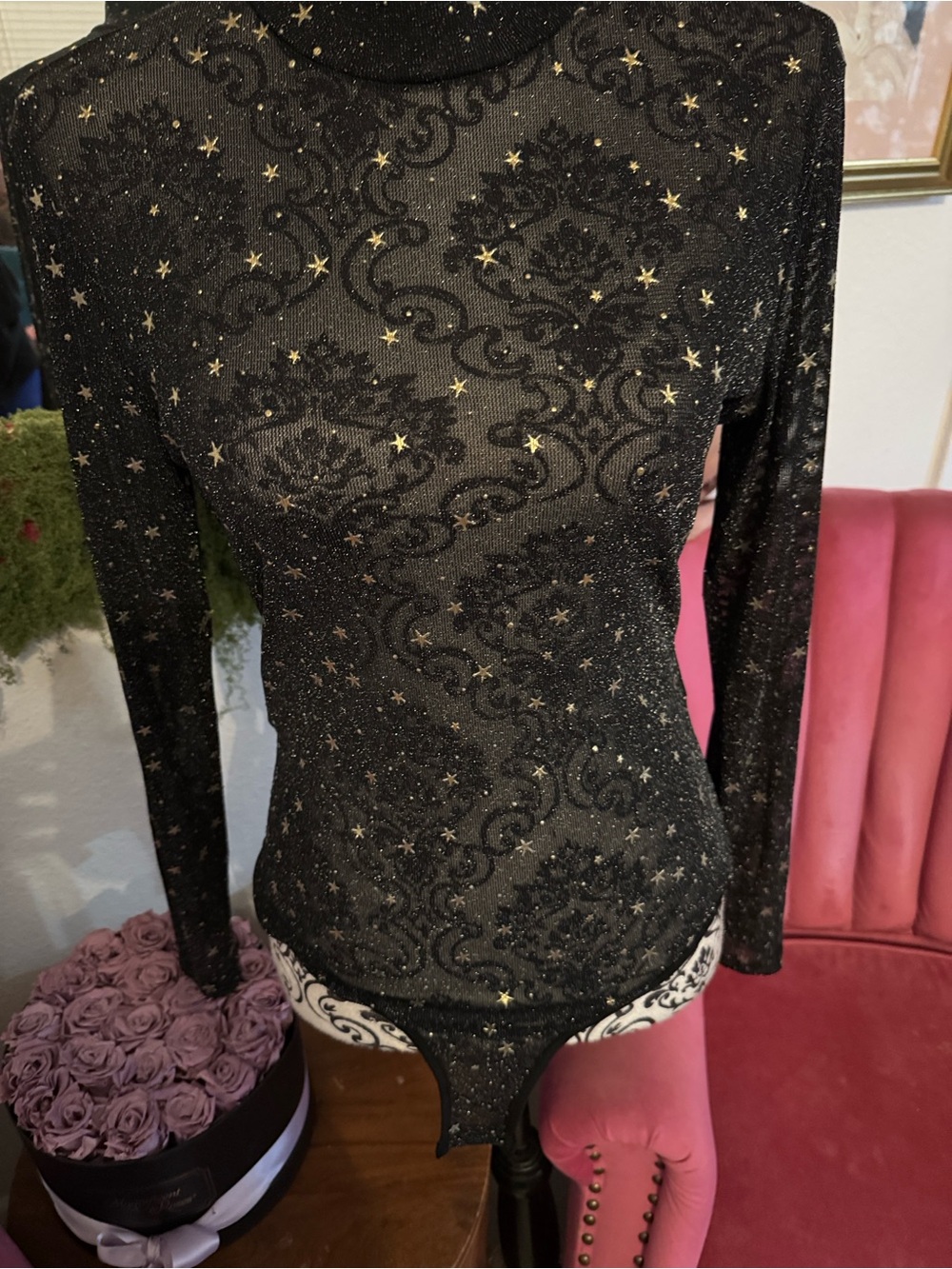 Black Glitter Star Long Sleeve Bodysuit